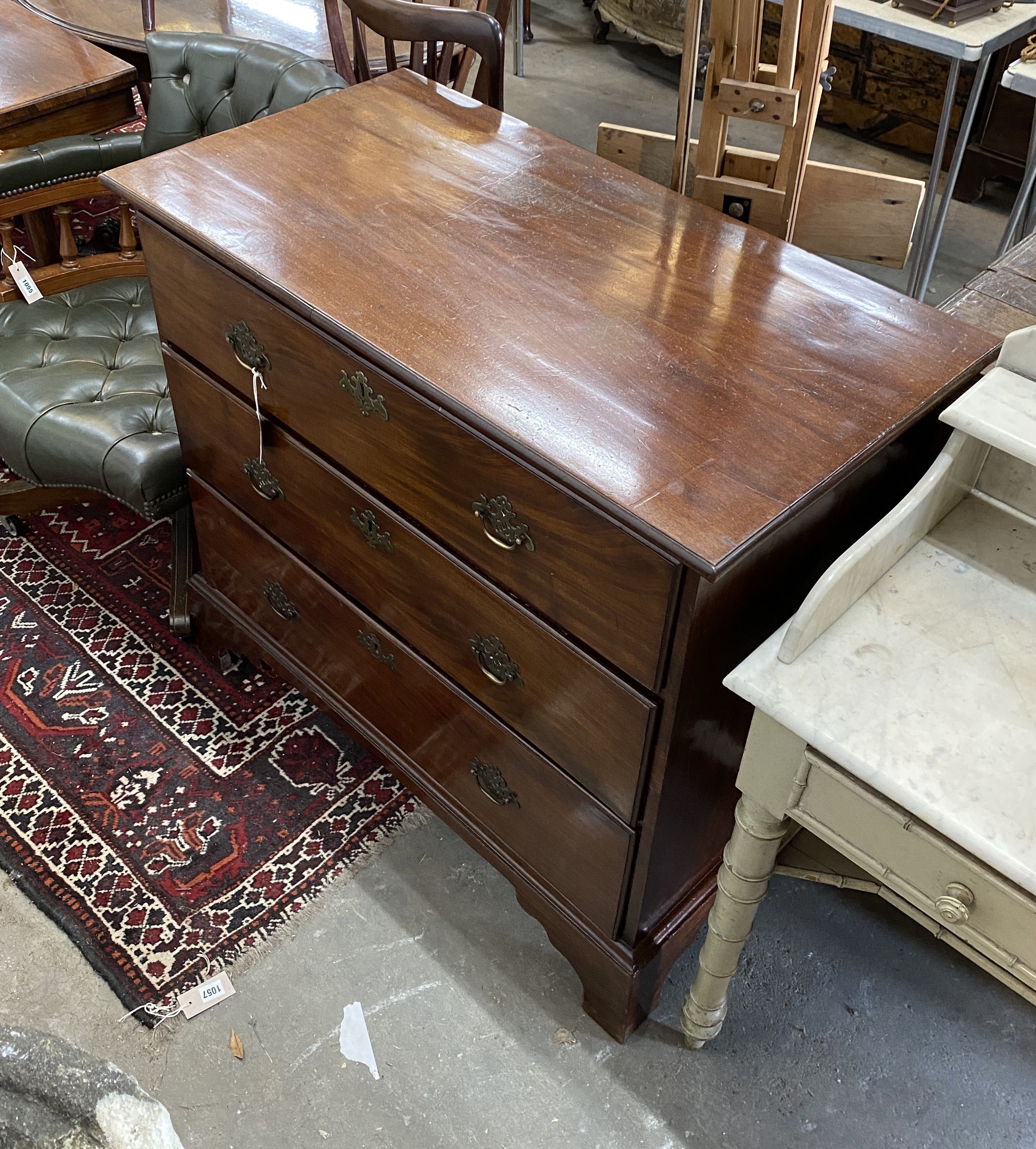 A George III mahogany three drawer chest, width 98cm, depth 51cm, height 88cm